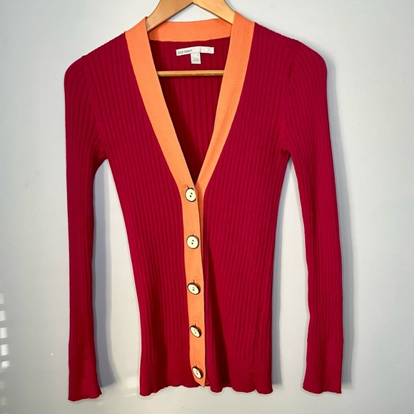 Old Navy Pink & Orange Ribbed Metal Button Cardigan Sweater Size Small - Picture 1 of 16